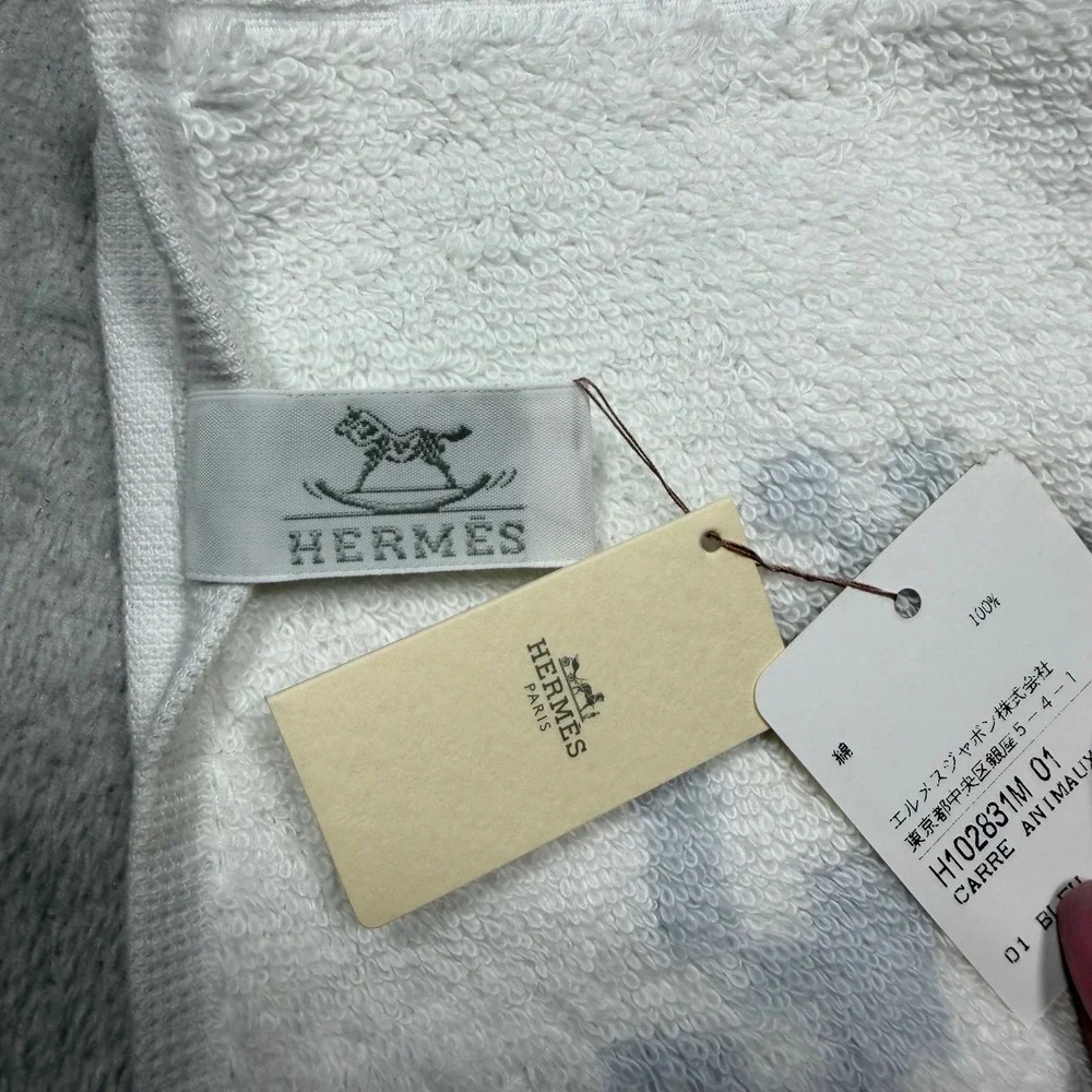 Hermes Carre Animaux Pixel Cotton Wash Cloth Luxury Nursery Towel OS NWT BOX